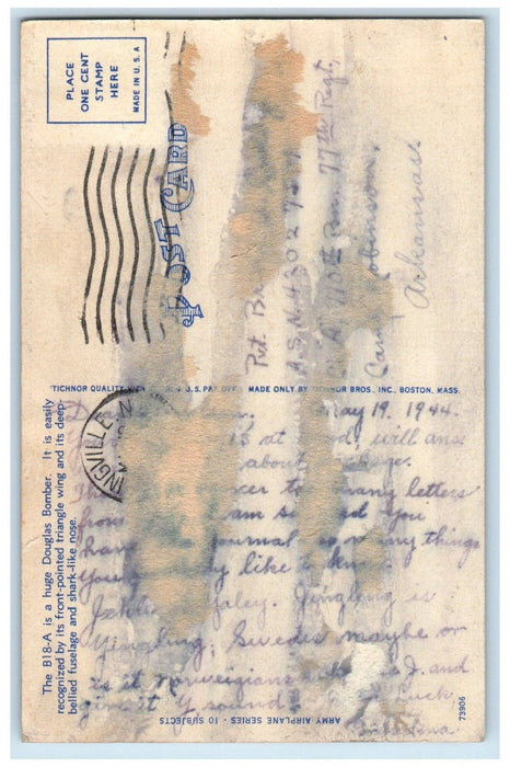 1944 B-18A Huge Douglas Bomber Airplane Springville New Jersey NJ Postcard