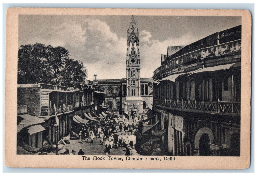 c1940's The Clock Tower Chandni Chank Delhi India Unposted Postcard