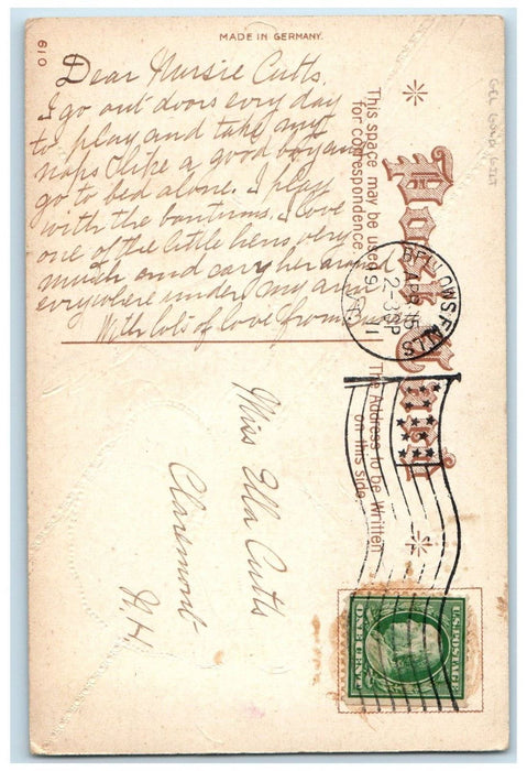 c1910's Easter White Flowers Gel Gold Gilt Nash Bellows Falls VT Posted Postcard
