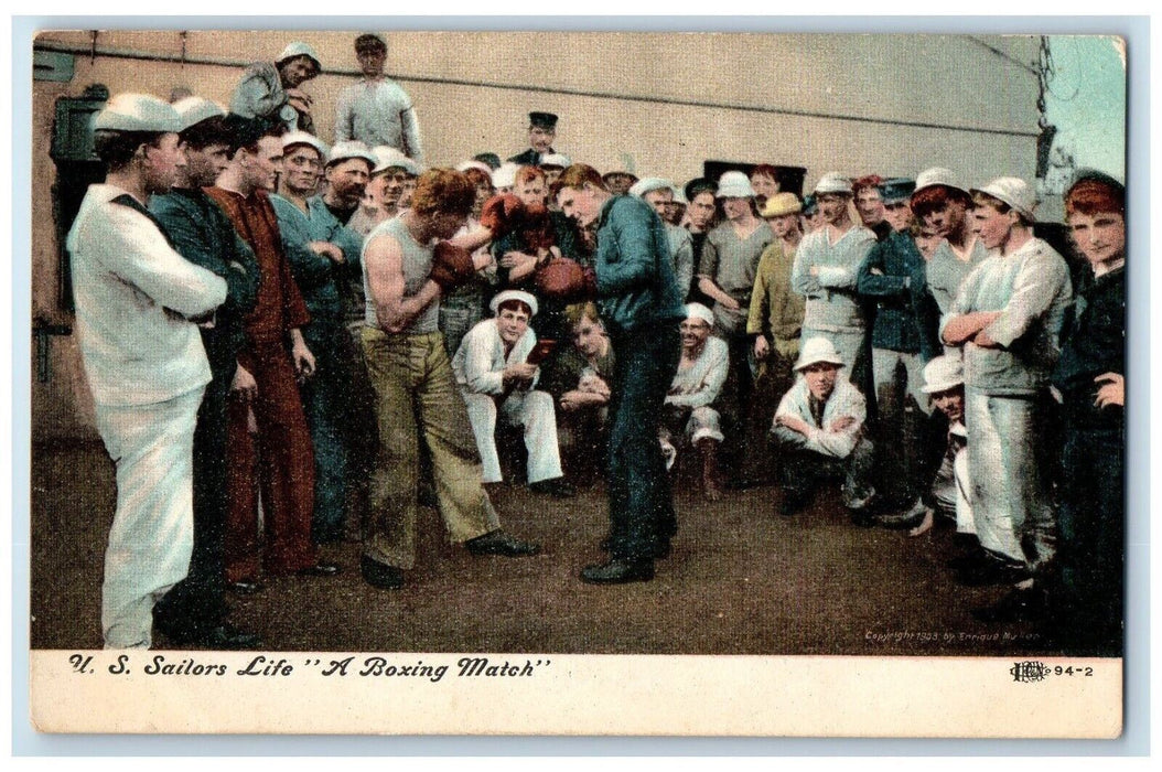 c1910's US Sailors Life A Boxing Match Sports Posted Antique Postcard