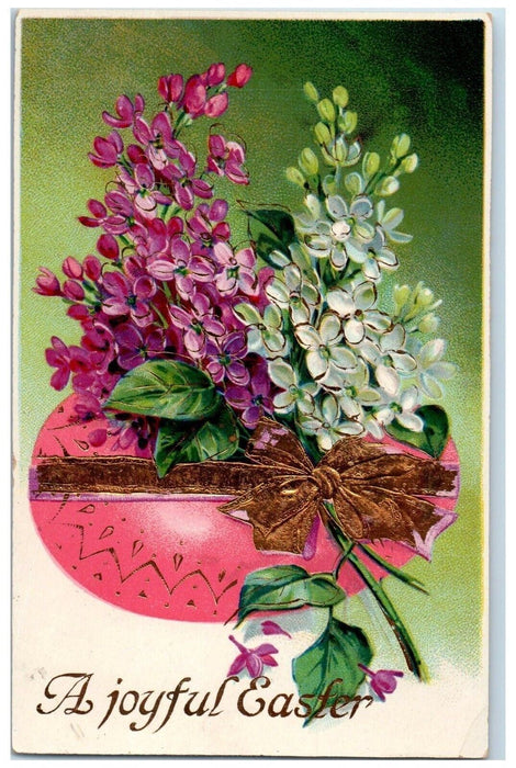 c1910's Easter Hatched Egg Flowers Embossed Gel Gold Gilt Antique Postcard
