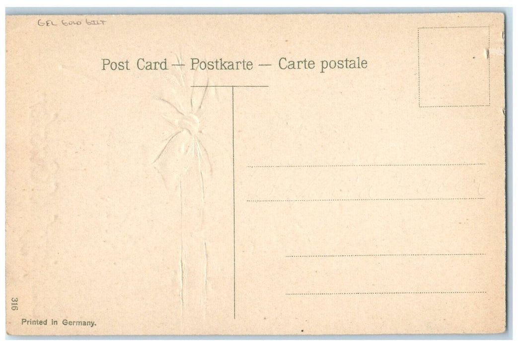 c1910's Easter Hatched Egg Flowers Embossed Gel Gold Gilt Antique Postcard