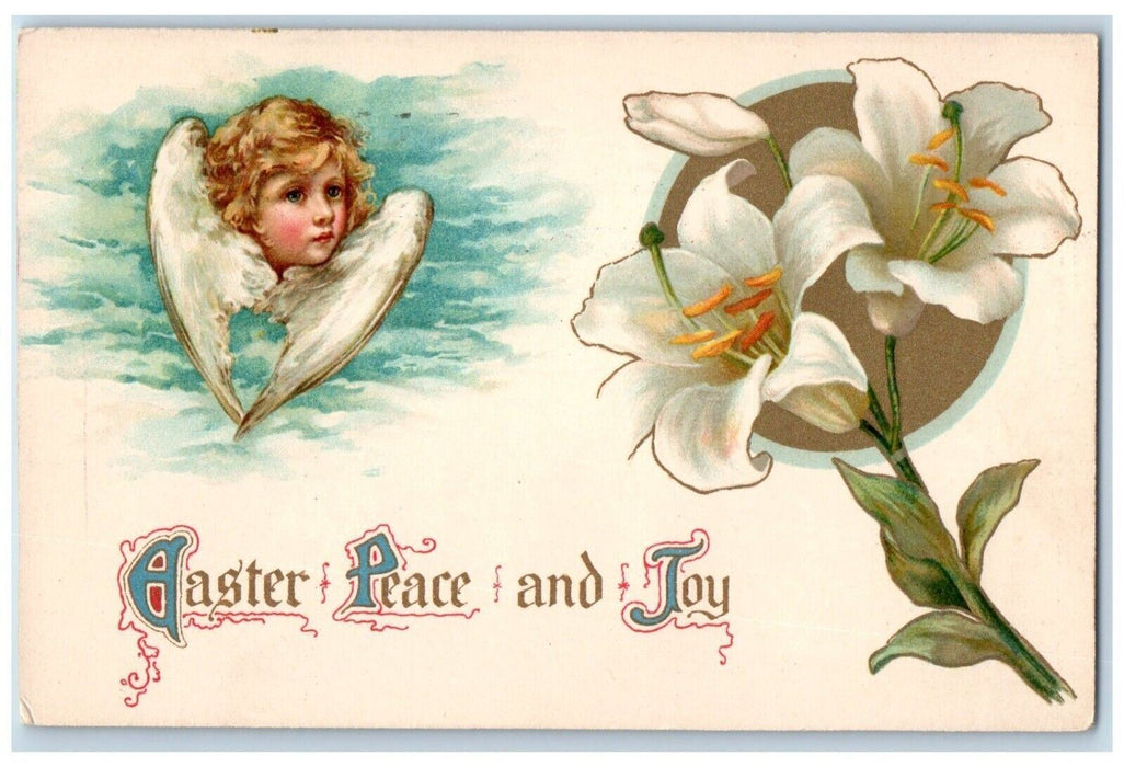 c1910's Easter Peace Angel Head Lilies Flowers Springfield MA Antique Postcard