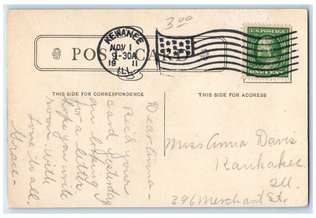 1911 The First Baptist Church Scene Kewanee Illinois IL Posted Vintage Postcard