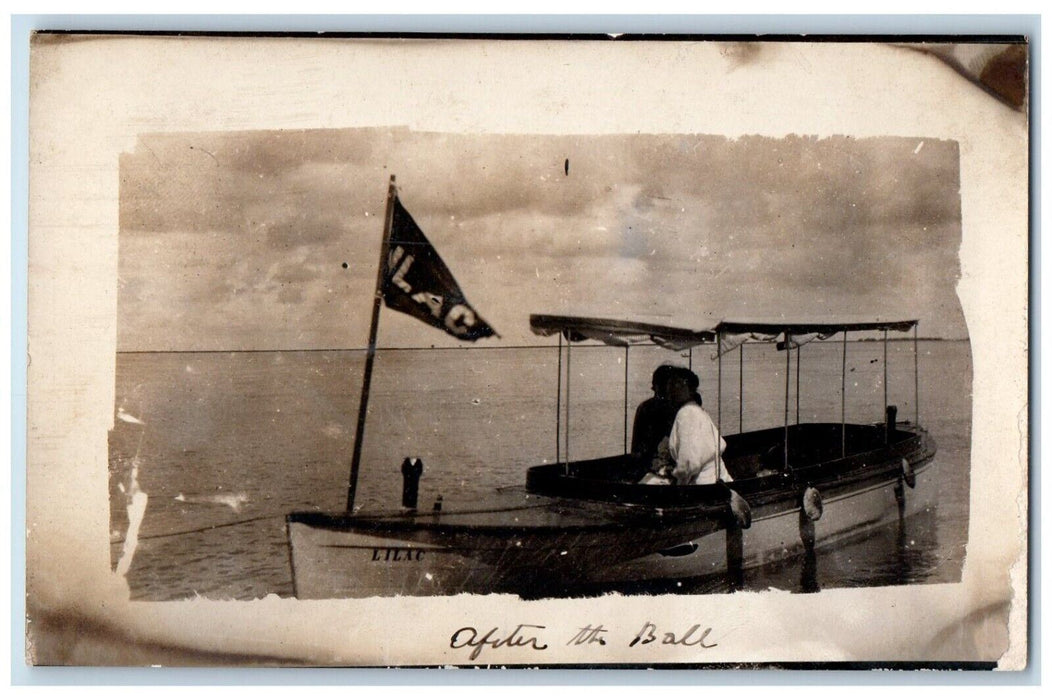 c1910's Candid Lilac Boat Sea View Unposted Antique RPPC Photo Postcard