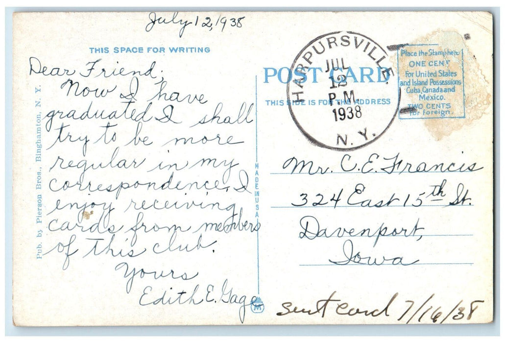 1938 Chenango Street Press Building Classic Cars Railway Binghamton NY Postcard