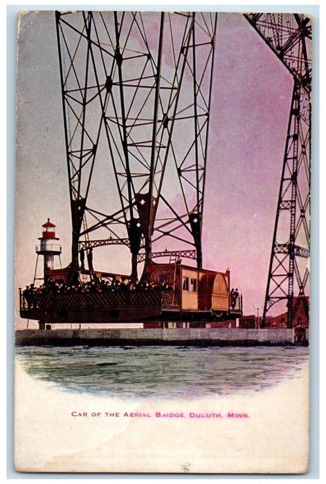 c1910 Car Aerial Bridge Lighthouse Exterior Building Duluth Minnesota Postcard
