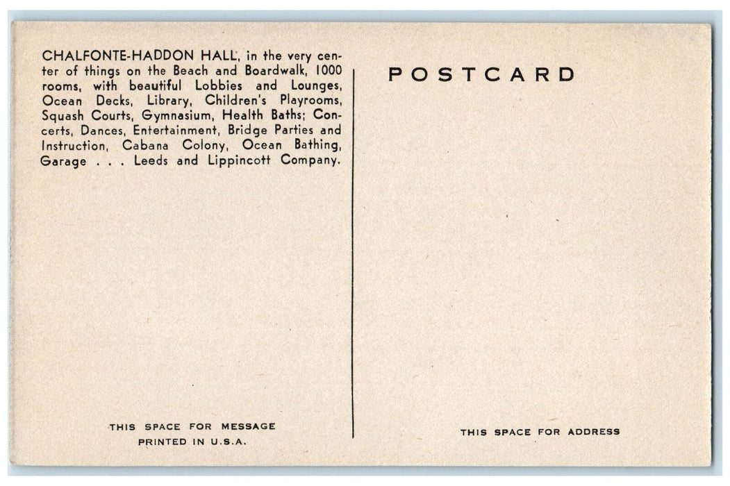 c1950 Chalfonte Haddon Hall Building Beach Restaurant Atlantic City NJ Postcard