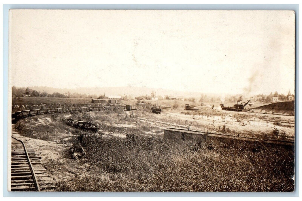 c1910's Locomotive Trains Steam Shovel Railroad Yard Antique RPPC Photo Postcard