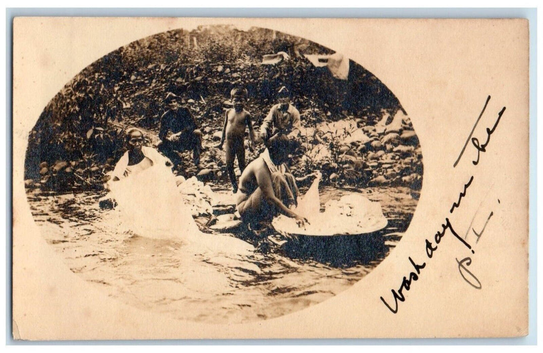Wash Day In The Philippines Candid Child At The River RPPC Photo Postcard