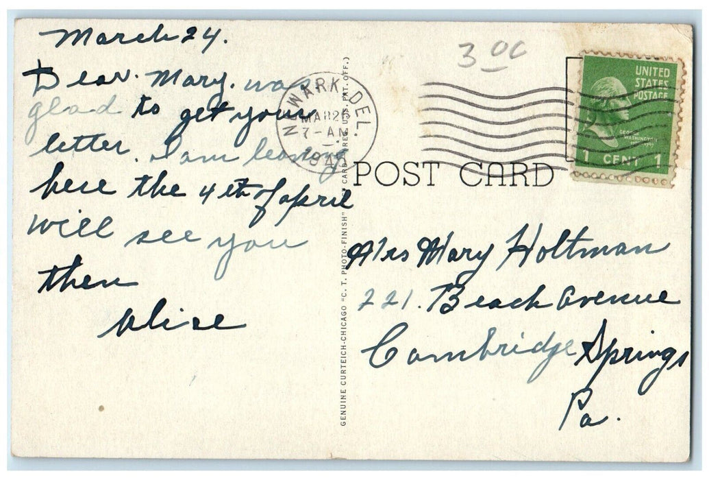 1945 Mitchell Hall University Delaware Newark Delaware Antique Vintage Postcard