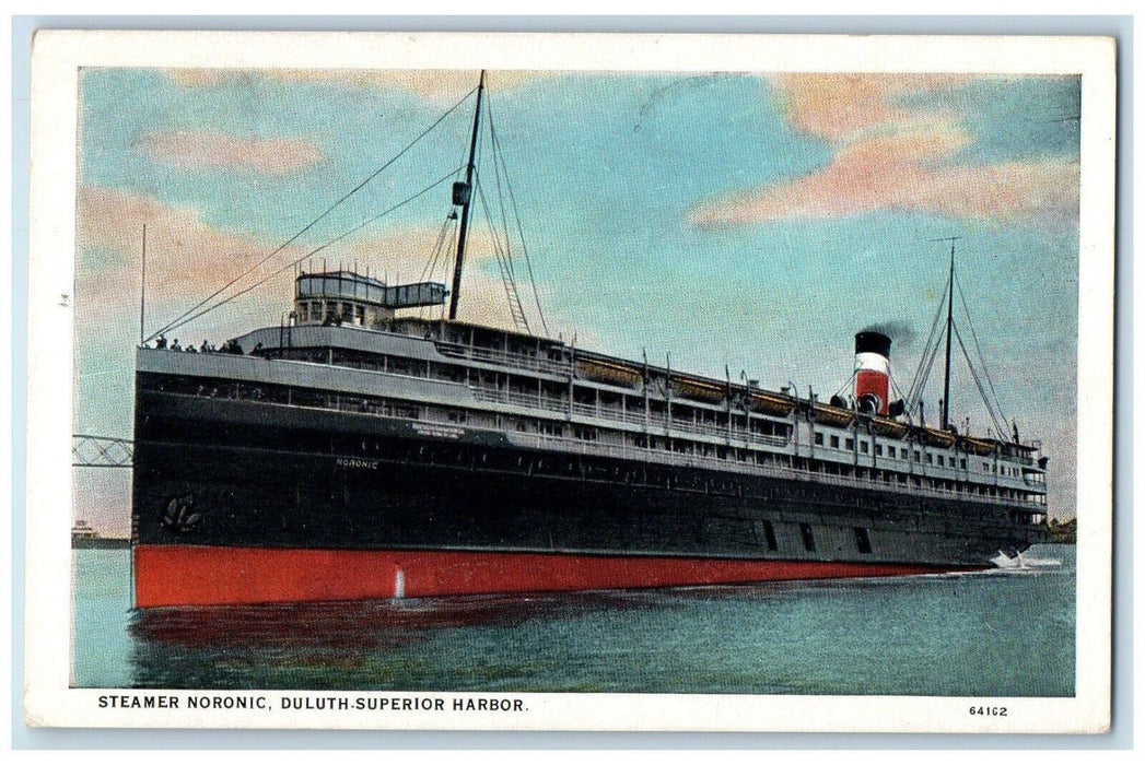 1929 Steamer Noronic Duluth Superior Harbor Cruise Ferry Ship Minnesota Postcard