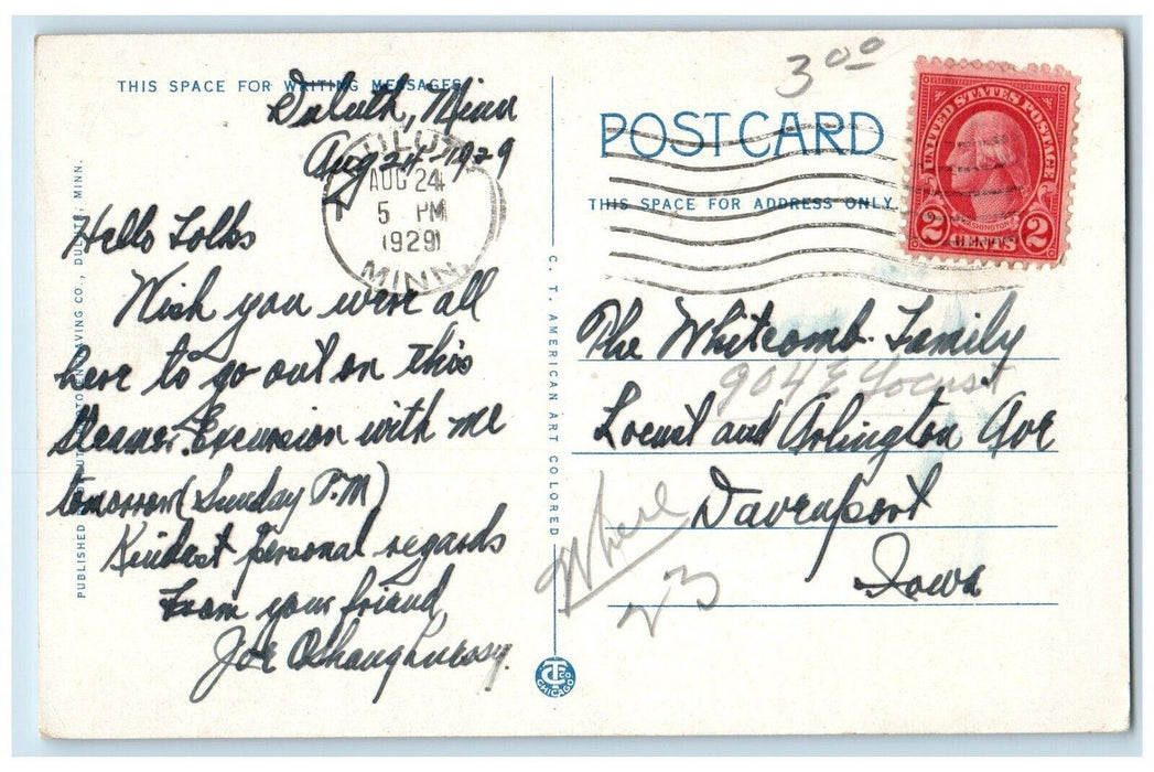 1929 Steamer Noronic Duluth Superior Harbor Cruise Ferry Ship Minnesota Postcard