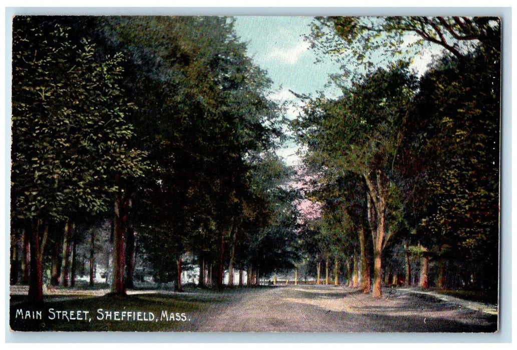 Main Street Tree-lined Dirt Road Scene Sheffield Massachusetts MA Postcard