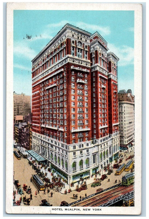 1930 Hotel McAlpin Building Restaurant Railway Train Tramway Cars NY Postcard