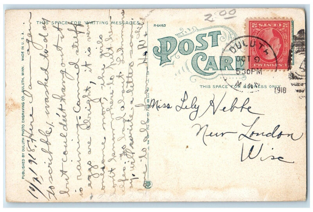 1918 Steamer Huronic Entering Duluth Superior Harbor Canal Minnesota MN Postcard