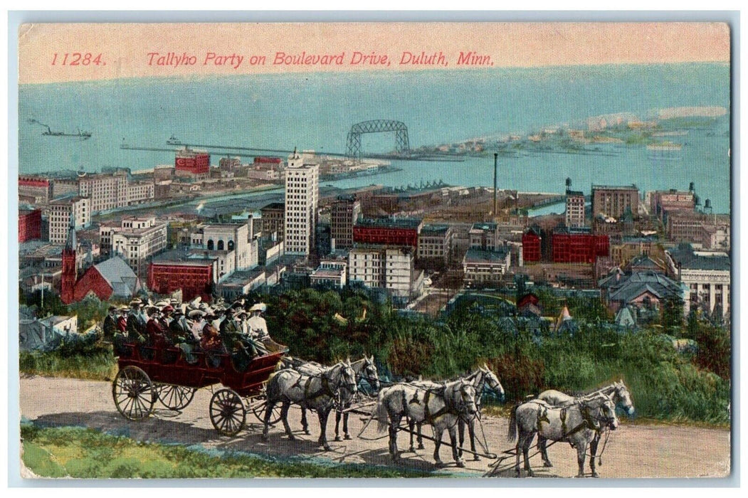 1913 Tallyho Party Boulevard Drive Horse Carriage Duluth Minnesota MN Postcard
