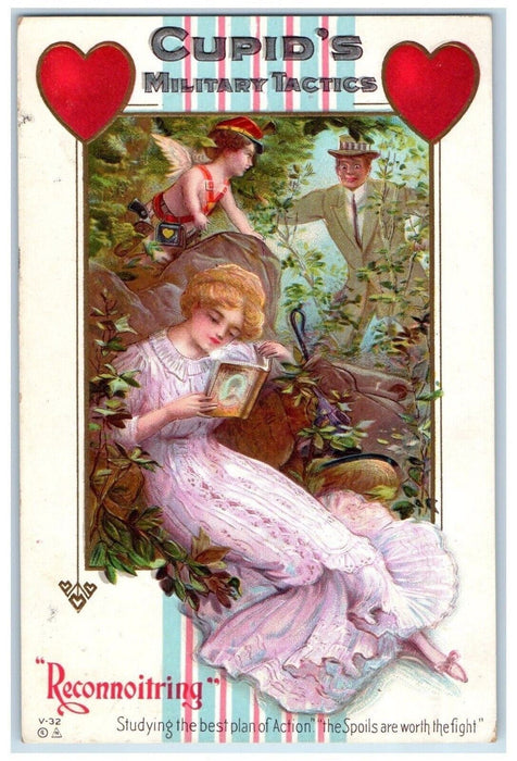 1912 Valentine Cupid Military Tactics North Windham Connecticut CT Postcard