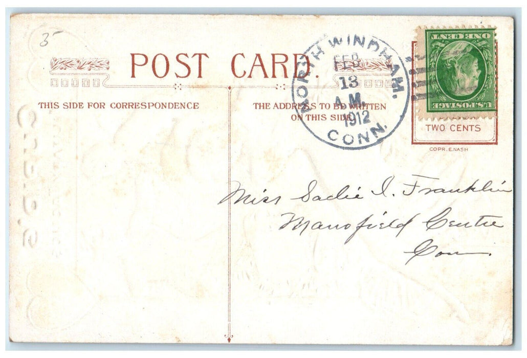 1912 Valentine Cupid Military Tactics North Windham Connecticut CT Postcard