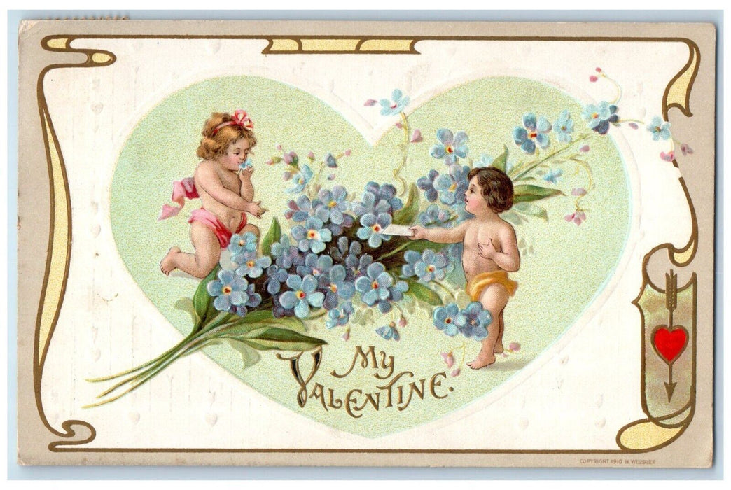 1911 Valentine Angel Pansies Flowers Eagleville Connecticut CT Embossed Postcard