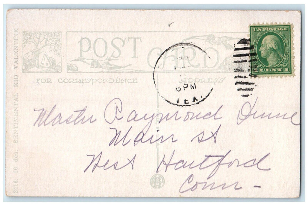 1910 Valentine Message Boy Dropping Letter Mail Weaver Posted Antique Postcard