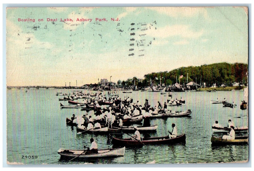 1910 Boating On Deal Lake Tourist Paddling Asbury Park New Jersey NJ Postcard
