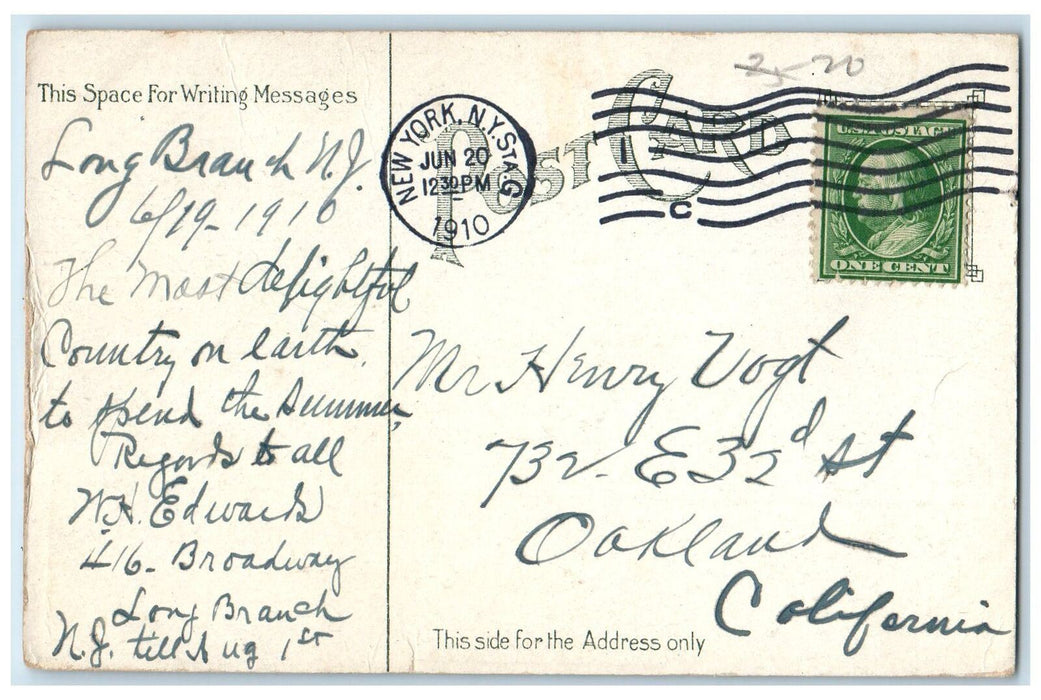 1910 Boating On Deal Lake Tourist Paddling Asbury Park New Jersey NJ Postcard