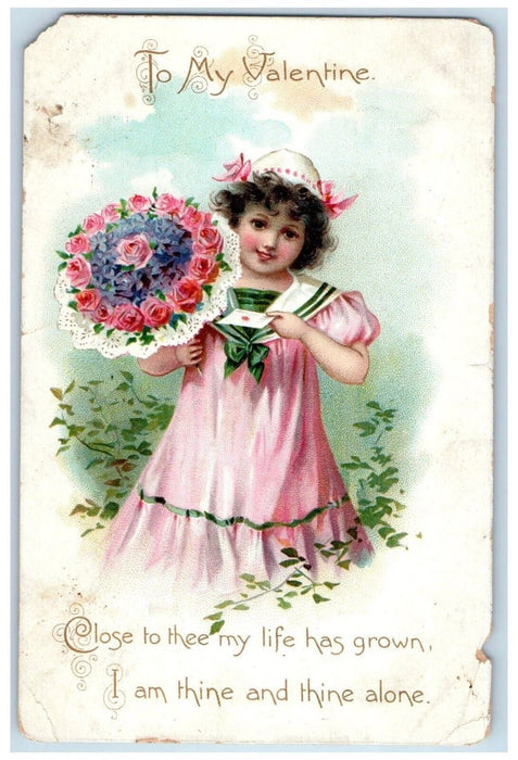 1907 Valentine Pretty Girl Flowers Bouquet Embossed Cleveland Ohio OH Postcard