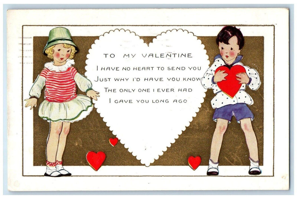 1925 Valentine Children Message Hearts Chester Pennsylvania PA Vintage Postcard