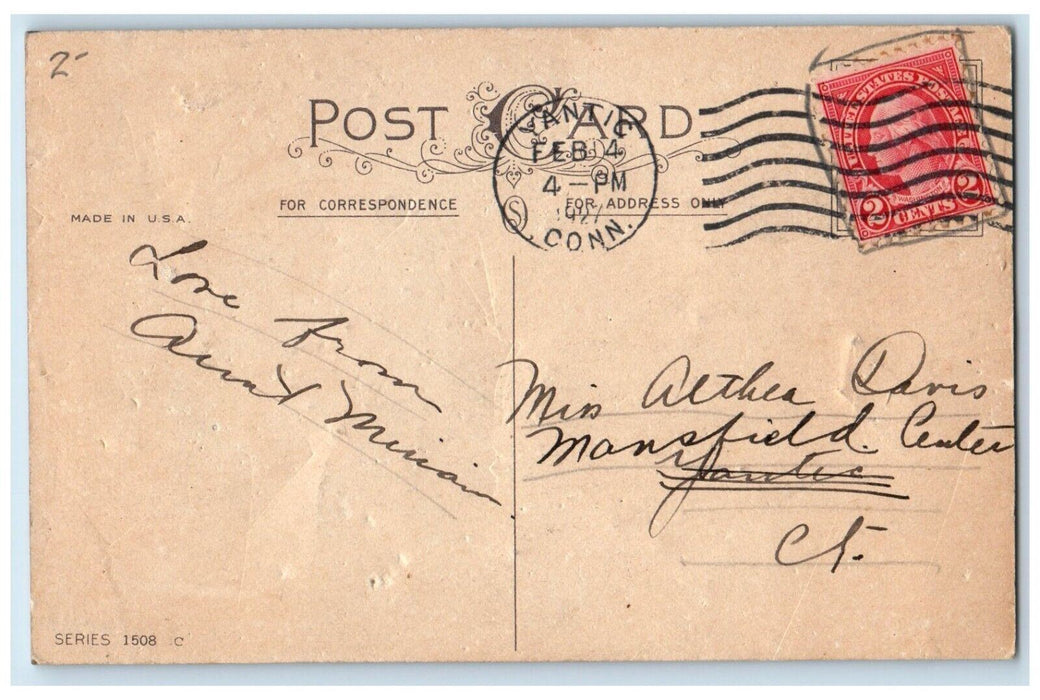 1927 Valentine Wishes Heart Little Girl Cute Dog Yantic Connecticut CT Postcard