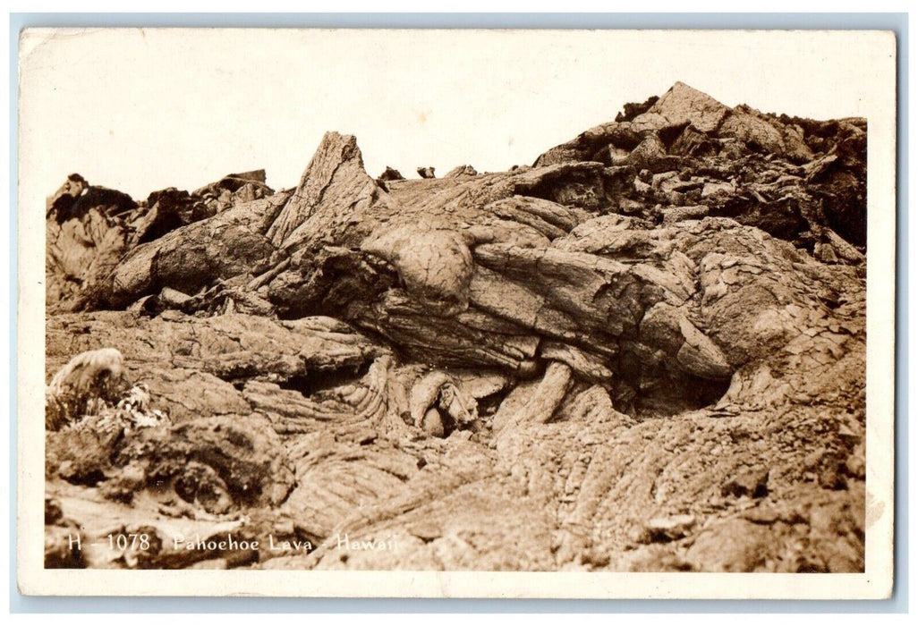 c1940's Pahoehoe Lava Flow Volcano Hawaii HI Vintage RPPC Photo Postcard