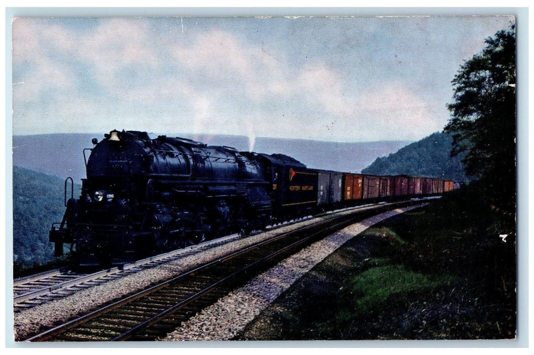 c1950 Fast Freight Train Cargo Western Maryland Railway Alleghenies MD Postcard