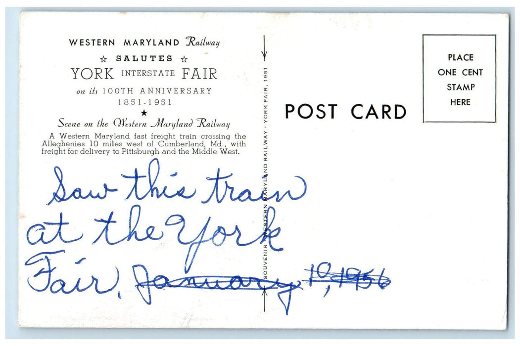 c1950 Fast Freight Train Cargo Western Maryland Railway Alleghenies MD Postcard