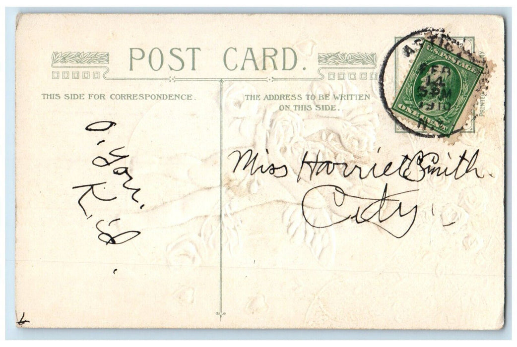 c1910's Valentine Message Angel Heart Pansies Roses Flowers Winsch Back Postcard