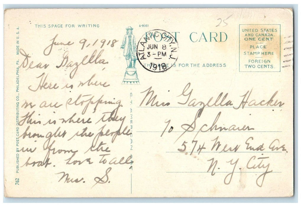 1918 Hotel Chalfonte Building Guests Restaurant View Atlantic City NJ Postcard