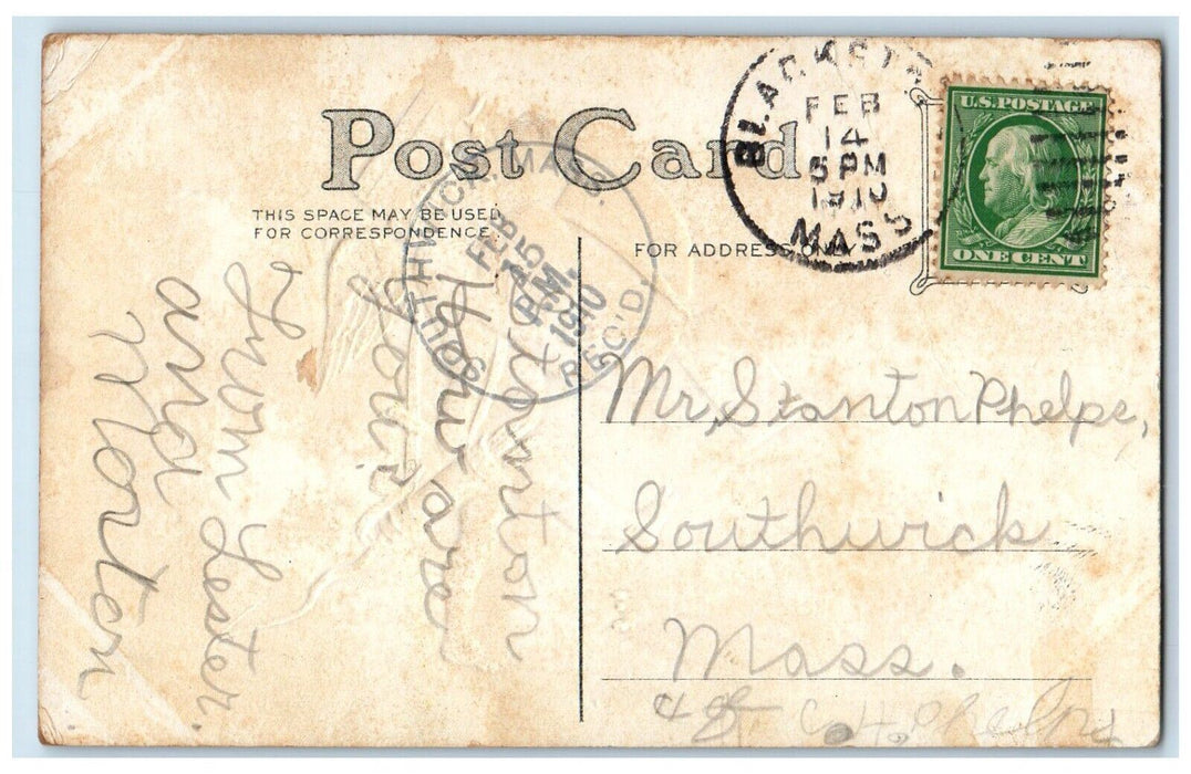 1910 Valentine Cupid Angel Postman Heart Delivery Embossed Southwick MA Postcard