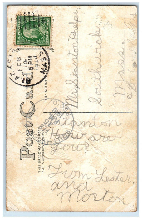 1910 Valentine Cupid Angel Postman Heart Delivery Embossed Southwick MA Postcard