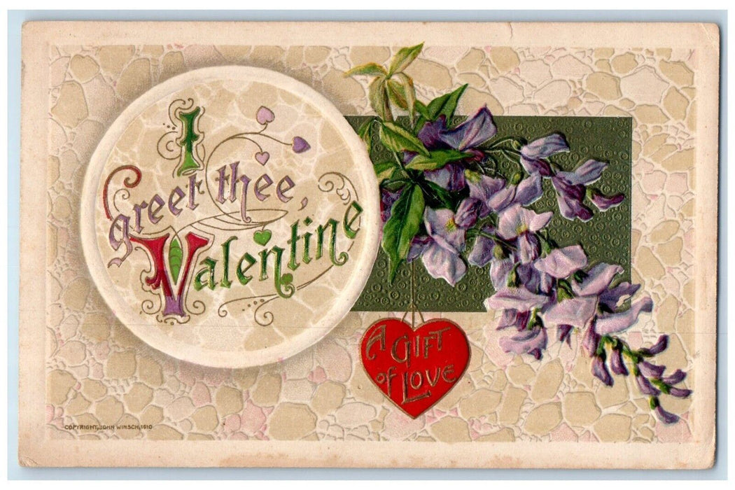 1911 Valentine Gift Of Love Heart Flowers John Winsch Artist Signed Postcard