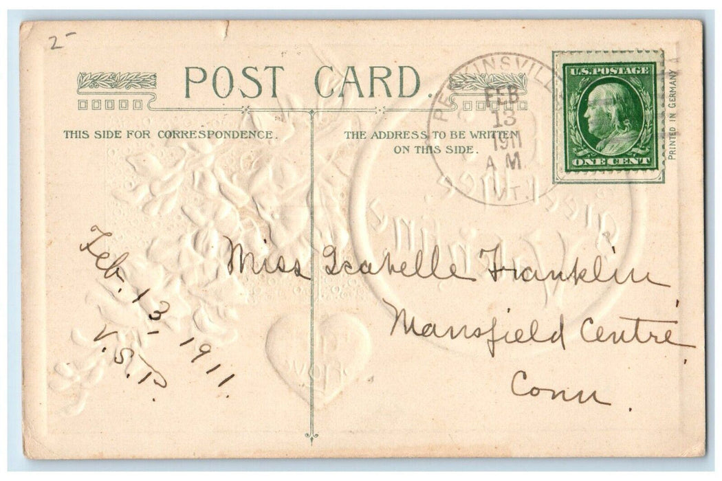 1911 Valentine Gift Of Love Heart Flowers John Winsch Artist Signed Postcard
