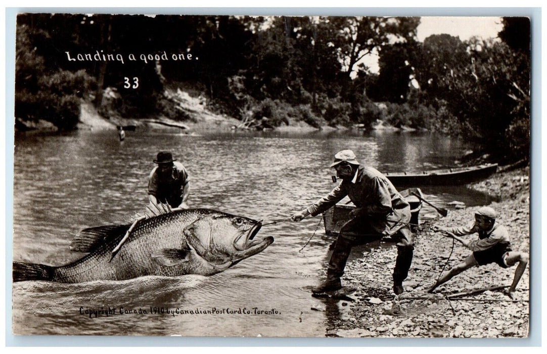 c1910's Exaggerated Fishing Fisherman Landing A Good One RPPC Photo Postcard