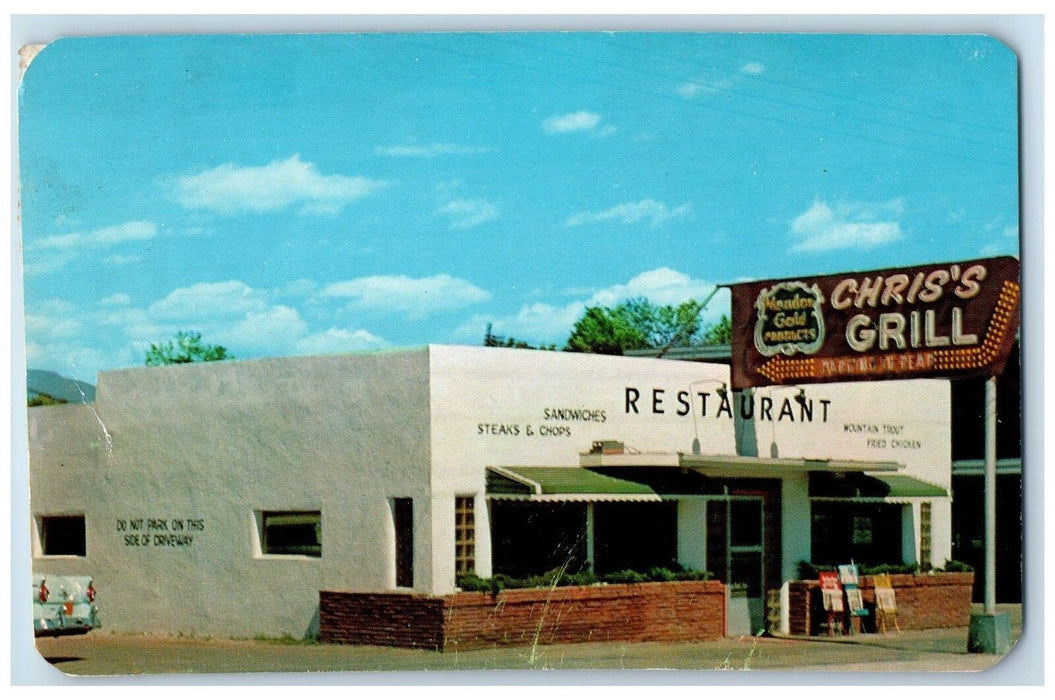1959  Chris's Grill Restaurant Signage Colorado Springs Colorado CO Postcard