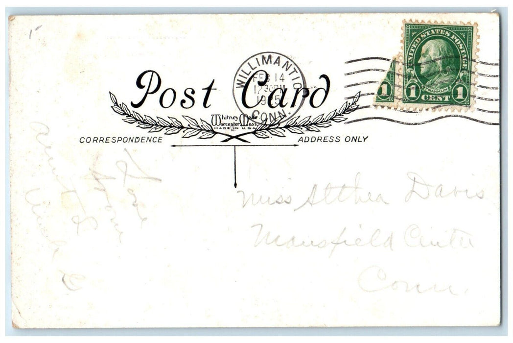 1925 Valentine Heart Girl Motto Flowers Willimantic Connecticut CT Postcard