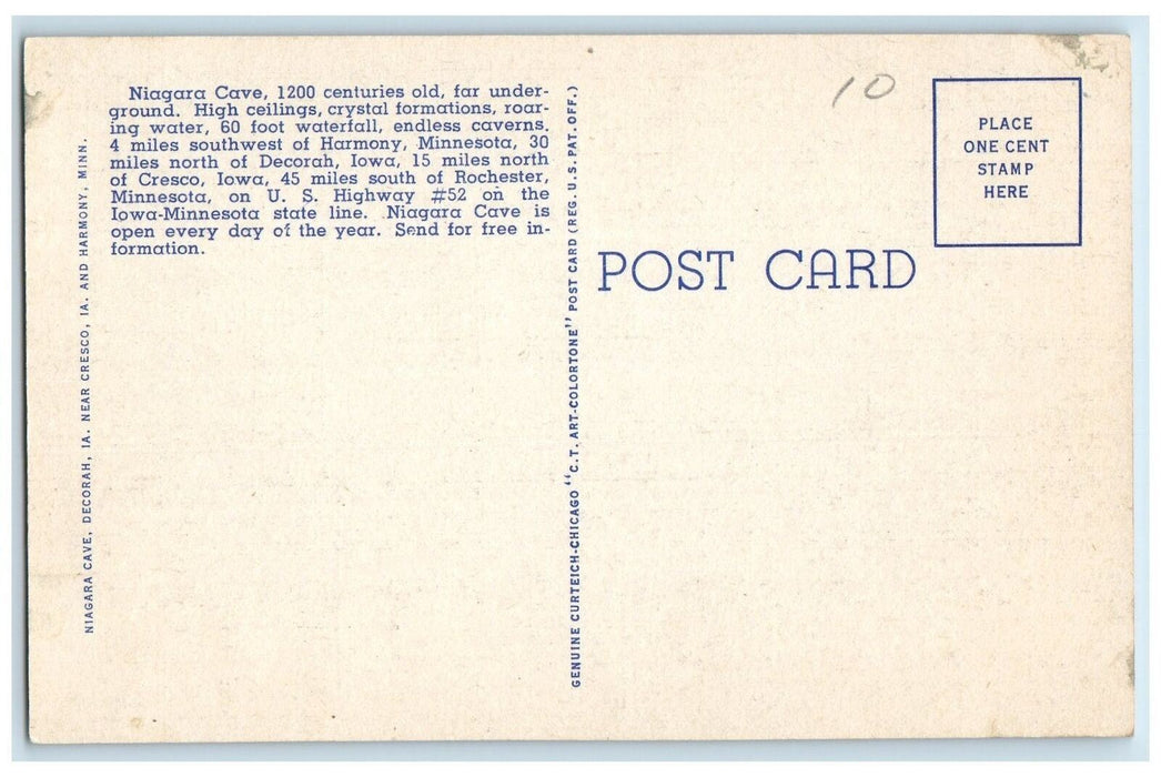 c1950's Avenue stalactites Niagara Cave Bridge Iowa Minnesota Line IA Postcard