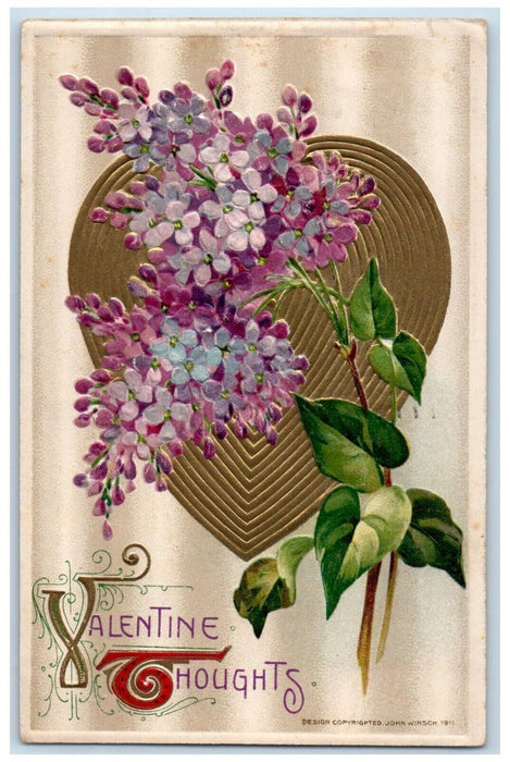 1912 Valentine Thoughts Heart Pansies Flowers John Winsch Artist Signed Postcard