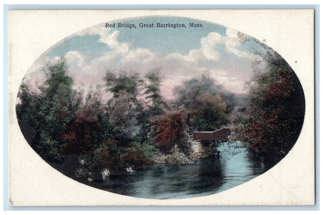 Red Bridge Great Barrington Massachusetts, River Scene MA Rotograph Postcard