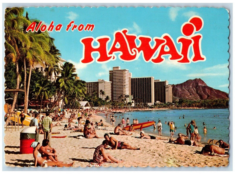 Aloha From Hawaii HI, Having Fun & Sun In Waikiki Bathing Beach View Postcard