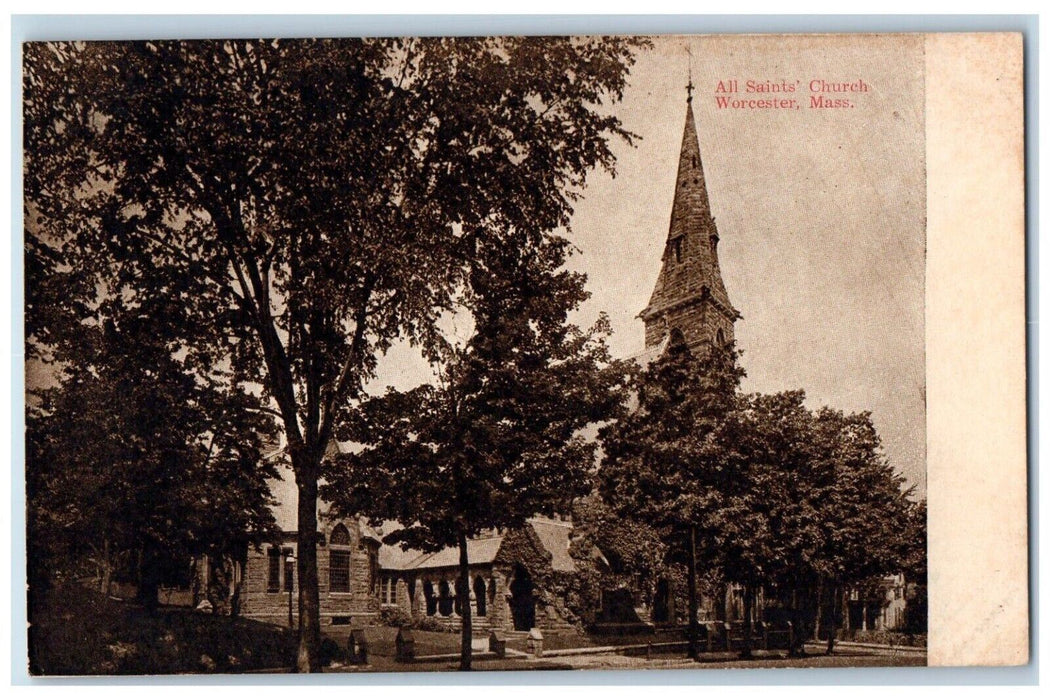 c1910's View Of All Saint's Chruch Worcester Massachusetts MA Antique Postcard