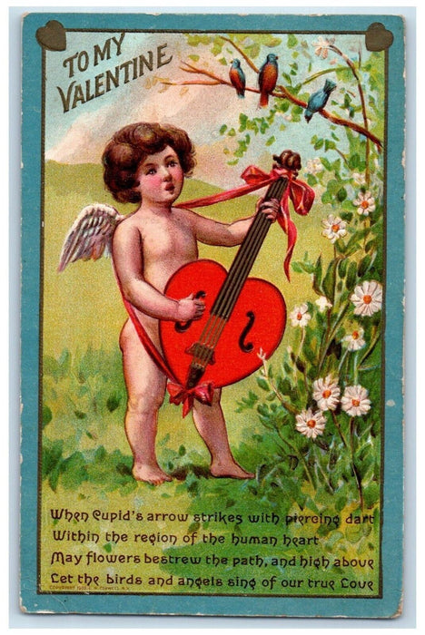 1910 Valentine Cupid Angel Serenade Flowers Andover Connecticut CT Postcard