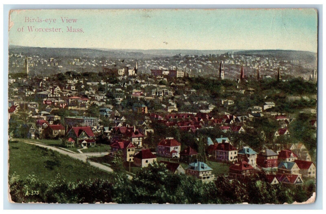 1911 Birds-eye View Of Worcester Massachusetts MA, Danbury CT Antique Postcard