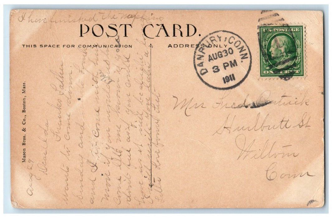 1911 Birds-eye View Of Worcester Massachusetts MA, Danbury CT Antique Postcard